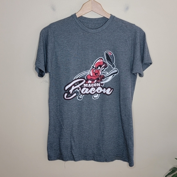 Macon Bacon Baseball Gray Short Sleeve Graphic Tee - Picture 1 of 4
